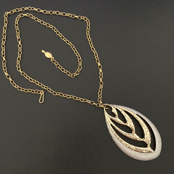 Vintage Sarah Coventry Two-tone Leaf Drop Necklace - Picture 1 of 7